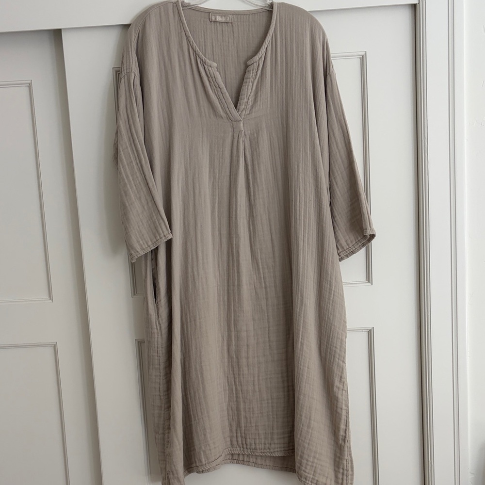CP Shades khaki colored  double cotton Caftan style dress.  Belt not included